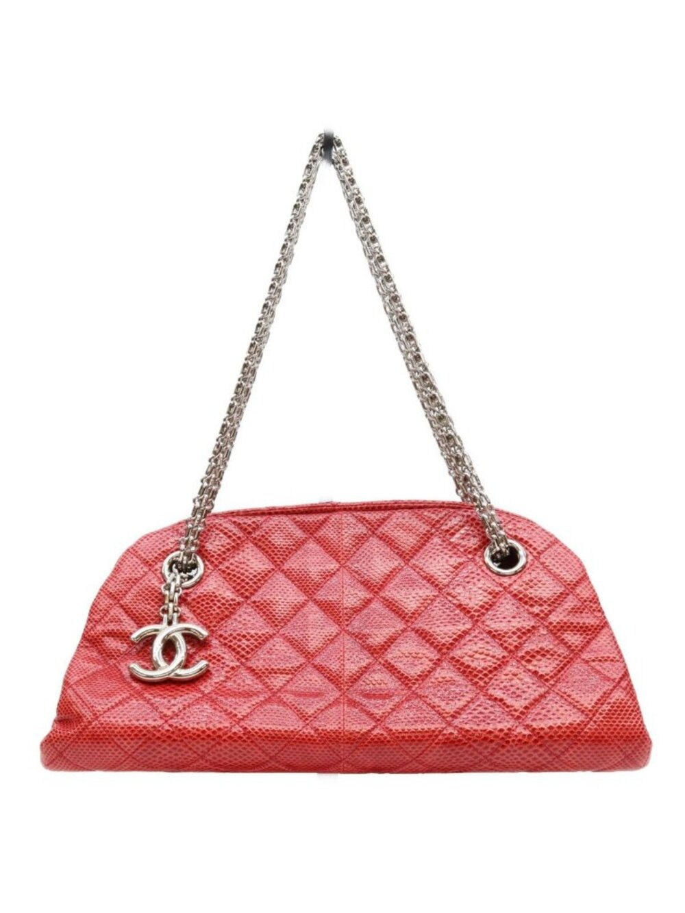 Chanel Red Exotic Leather Silver Bowling Shoulder Bag